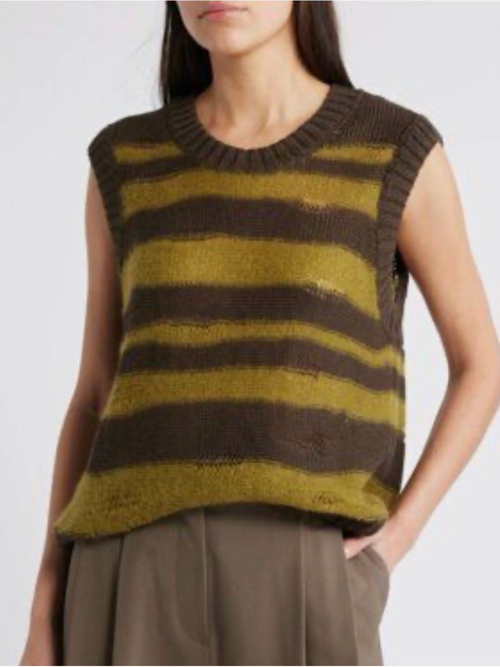 COS Olive Green & Brown Striped Sleeveless Knit Vest